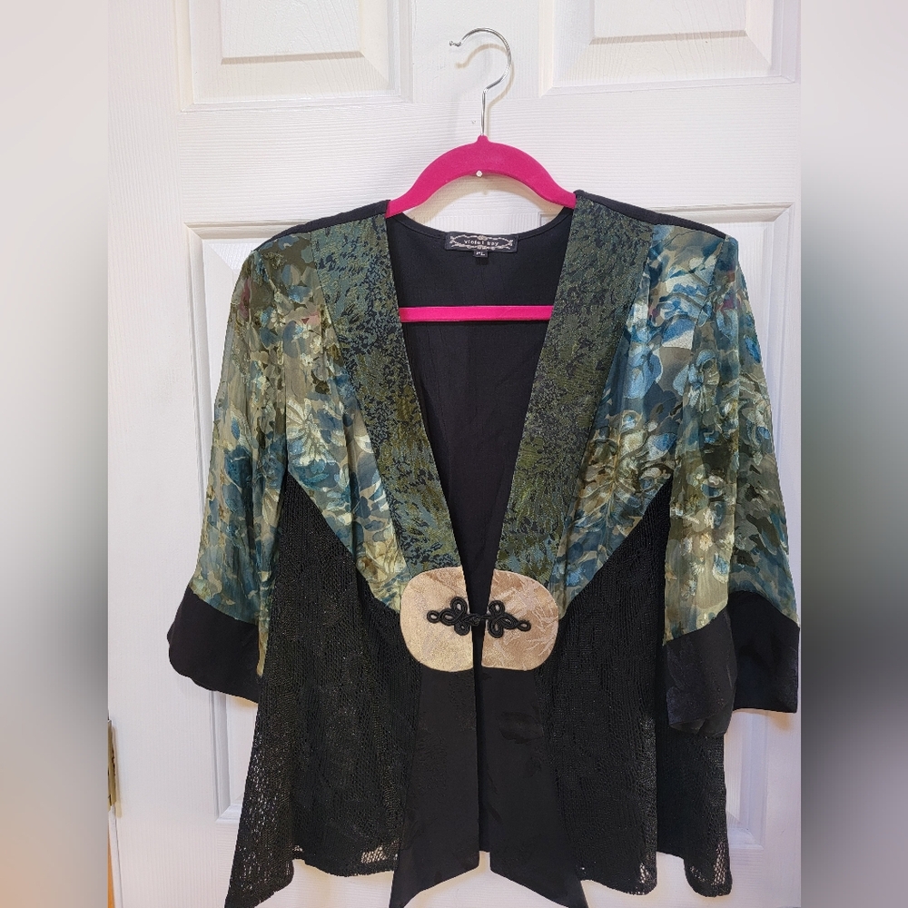 Violet Key Asian Kimono Silk Blend Blouse Size PL